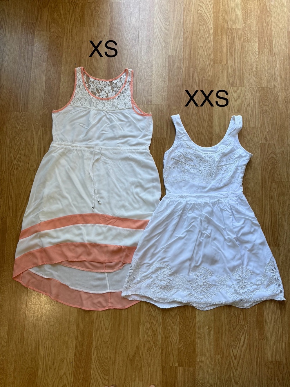 Bundle of 2 White & Peach Lace Accent High-Low Tank Dress
